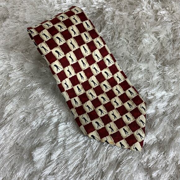 Vtg Silk Necktie Golf Golfer Geometric Red - Picture 1 of 7
